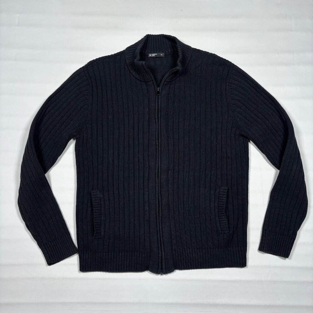 Pioneer Camp Black Full-Zip Cable Knit Cardigan Sweater Cotton Blend Mens Med/L*